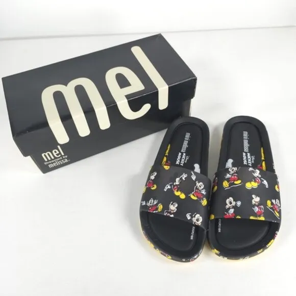 MINI MELISSA Unisex Black Beach Slide III Mickey &amp; Fiends Sandals Size 2 KIDS