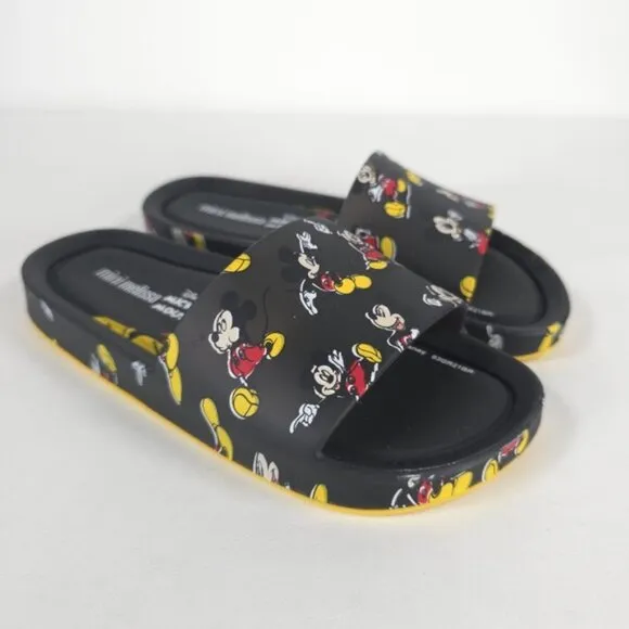 MINI MELISSA Unisex Black Beach Slide III Mickey &amp; Fiends Sandals Size 2 KIDS