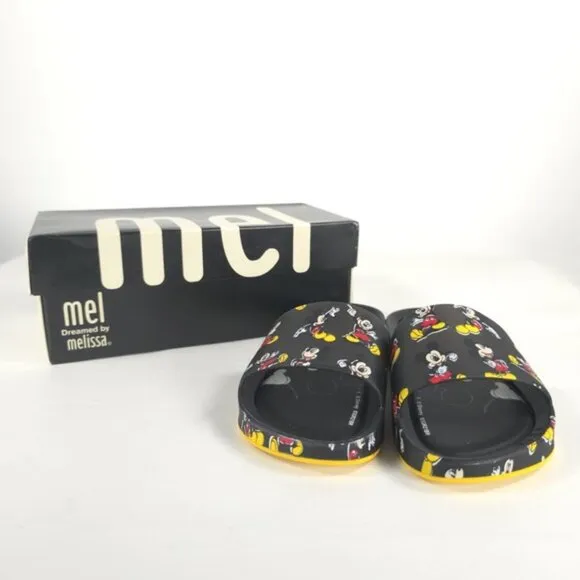 MINI MELISSA Unisex Black Beach Slide III Mickey &amp; Fiends Sandals Size 2 KIDS