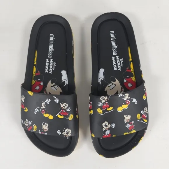 MINI MELISSA Unisex Black Beach Slide III Mickey &amp; Fiends Sandals Size 2 KIDS
