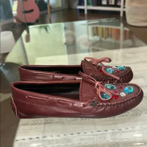 Minnetonka opening ceremony Embellished Leather Loafers - Brown womens size 7