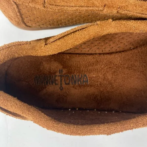 MINNETONKA Suede Lisa Moccasins Flats Loafers Perforated Chestnut Brown Womens 8