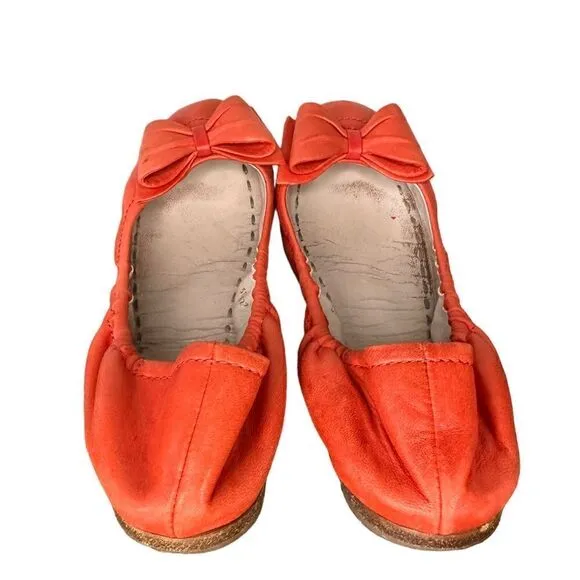 Miu Miu By Prada Ballet Flats Ballerina Shoes 37 Orange Scrunch Bow Loafers