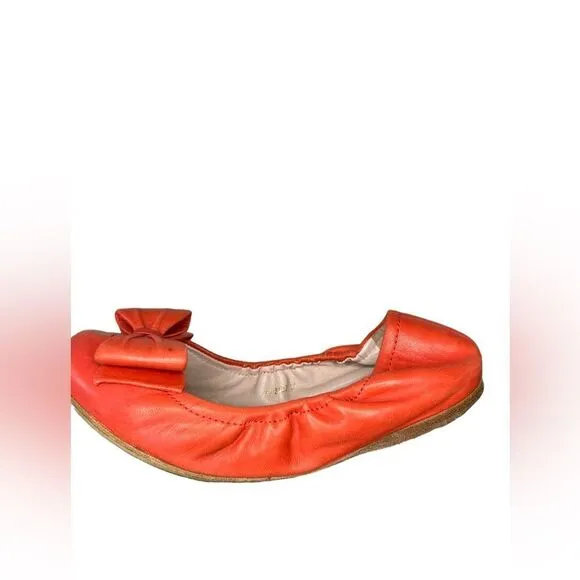 Miu Miu By Prada Ballet Flats Ballerina Shoes 37 Orange Scrunch Bow Loafers