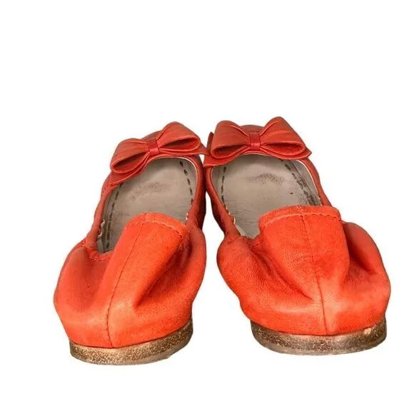 Miu Miu By Prada Ballet Flats Ballerina Shoes 37 Orange Scrunch Bow Loafers