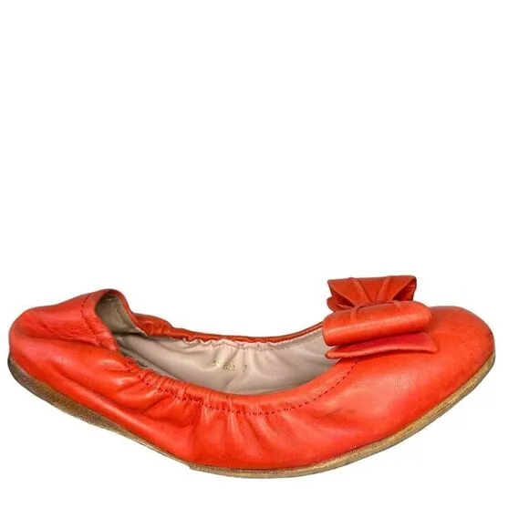 Miu Miu By Prada Ballet Flats Ballerina Shoes 37 Orange Scrunch Bow Loafers