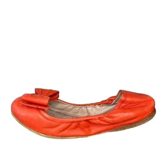 Miu Miu By Prada Ballet Flats Ballerina Shoes 37 Orange Scrunch Bow Loafers