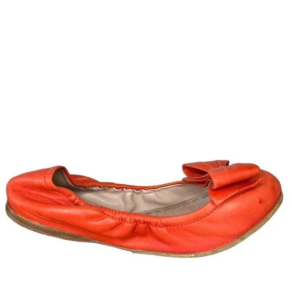 Miu Miu By Prada Ballet Flats Ballerina Shoes 37 Orange Scrunch Bow Loafers
