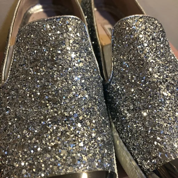 Miu Miu by Prada Silver Glitter Slip on sneakers in box