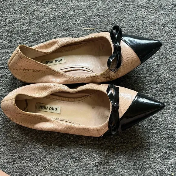 Miu Miu Pink Pointed Ballet Flats, size 38.5