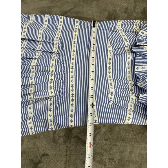 Miu Miu Blue Striped Ruffle Cotton Dress IT 42 / US 6 Off-Shoulder Boho Chic