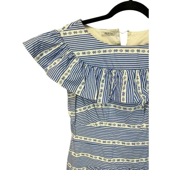 Miu Miu Blue Striped Ruffle Cotton Dress IT 42 / US 6 Off-Shoulder Boho Chic