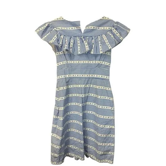Miu Miu Blue Striped Ruffle Cotton Dress IT 42 / US 6 Off-Shoulder Boho Chic
