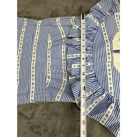 Miu Miu Blue Striped Ruffle Cotton Dress IT 42 / US 6 Off-Shoulder Boho Chic