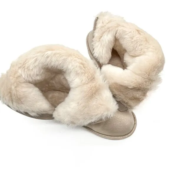 MK “Grace Studded” Tan Girls Fur Boots - NWOB