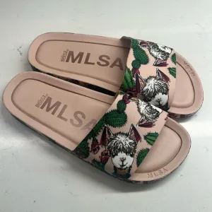 MLSA Melissa Beach Slides Pink Peony Green Cactus Llama Women’s Size 7