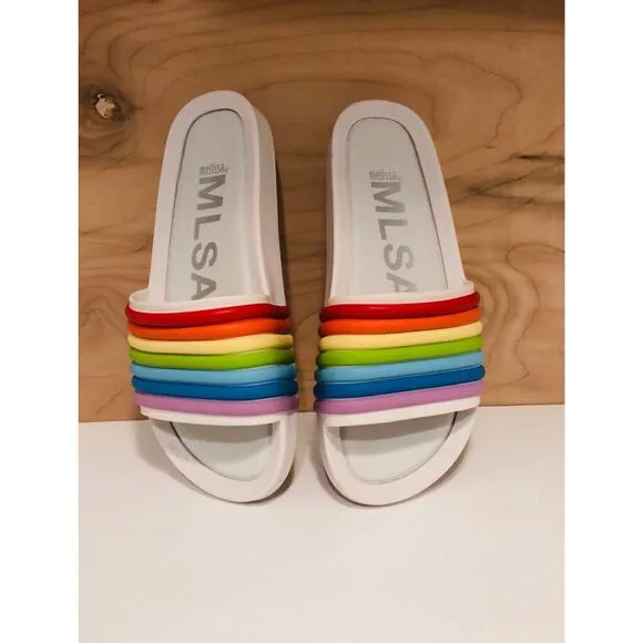 MLSA Melissa Rainbow Striped Beach Slides NEW! Size US 7, 38 EUR