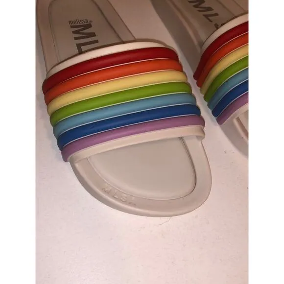 MLSA Melissa Rainbow Striped Beach Slides NEW! Size US 7, 38 EUR