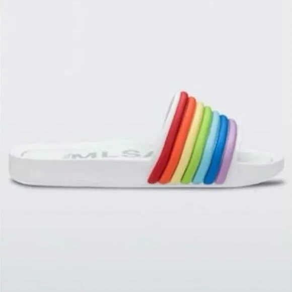 MLSA Melissa Rainbow Striped Beach Slides NEW! US 8, EUR 39