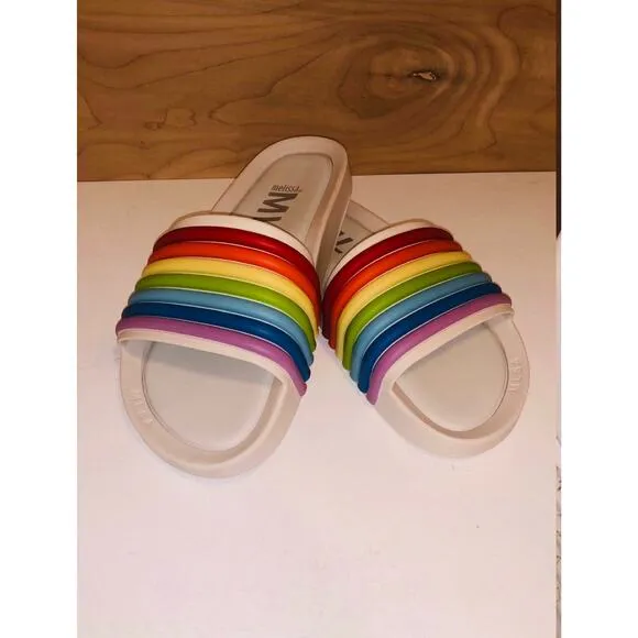 MLSA Melissa Rainbow Stripes Beach Slides NEW! US 8, EUR 39