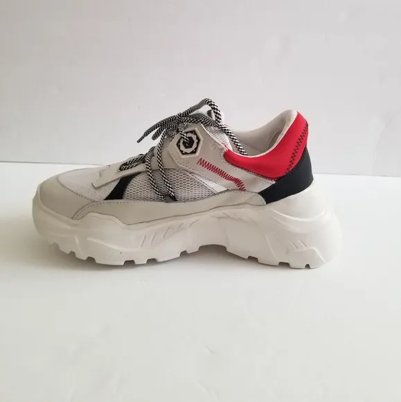 MOA Master Of Arts Lace Up White Red Mesh Leather Sneakers Size 40 US 9.5