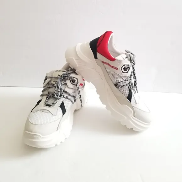 MOA Master Of Arts Lace Up White Red Mesh Leather Sneakers Size 40 US 9.5