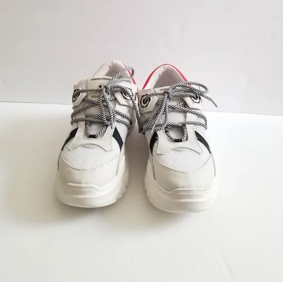 MOA Master Of Arts Lace Up White Red Mesh Leather Sneakers Size 40 US 9.5