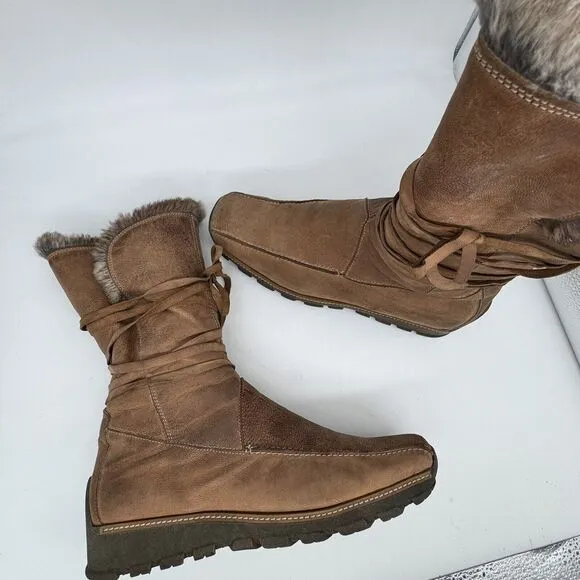 Mod Brev Women’s 39 Boot Genuine Italian Leather Fur Lined Long Square Toed Y2K