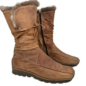 Mod Brev Women’s 39 Boot Genuine Italian Leather Fur Lined Long Square Toed Y2K