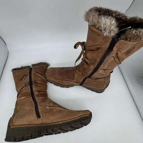 Mod Brev Women’s 39 Boot Genuine Italian Leather Fur Lined Long Square Toed Y2K