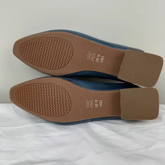 Mona Flying Womens Leather Penny Loafers Blue/Brown Square Heeled Slip Ons Sz 10
