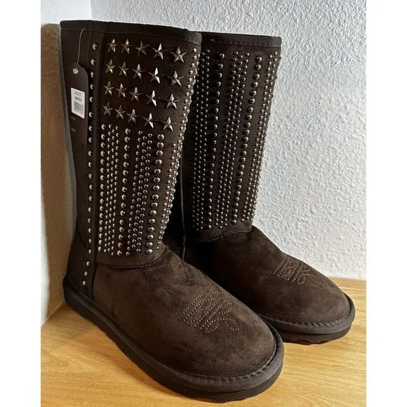Montana West Studs Collection Boots - Coffee, Size 7 - NWT