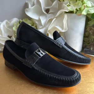 Moreschi Loafers in Black Suede and Pebbled Leather