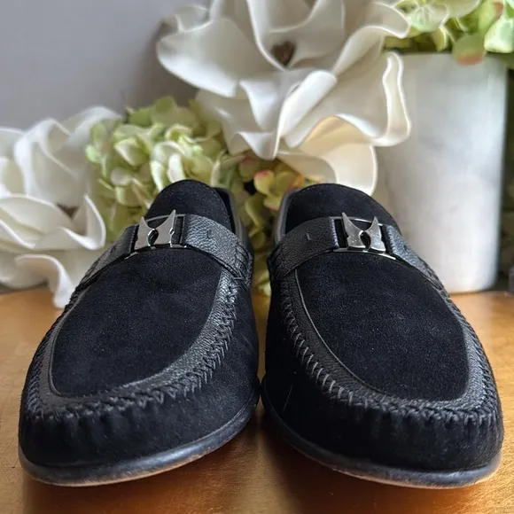 Moreschi Loafers in Black Suede and Pebbled Leather