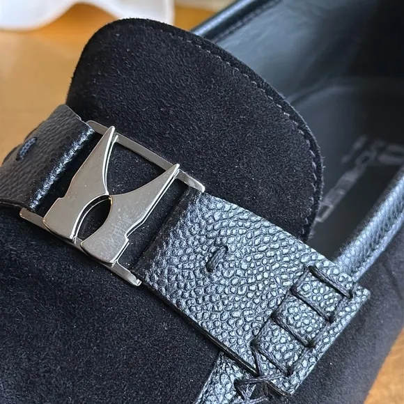 Moreschi Loafers in Black Suede and Pebbled Leather