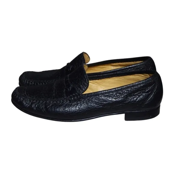 MORESCHI Made in Italy Mens Shoe Size 9.5 US, EU 8.5 Black Leather Penny Loafers