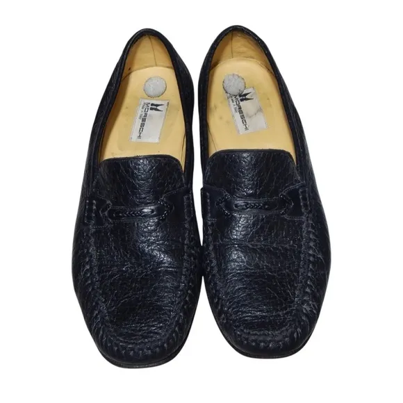 MORESCHI Made in Italy Mens Shoe Size 9.5 US, EU 8.5 Black Leather Penny Loafers
