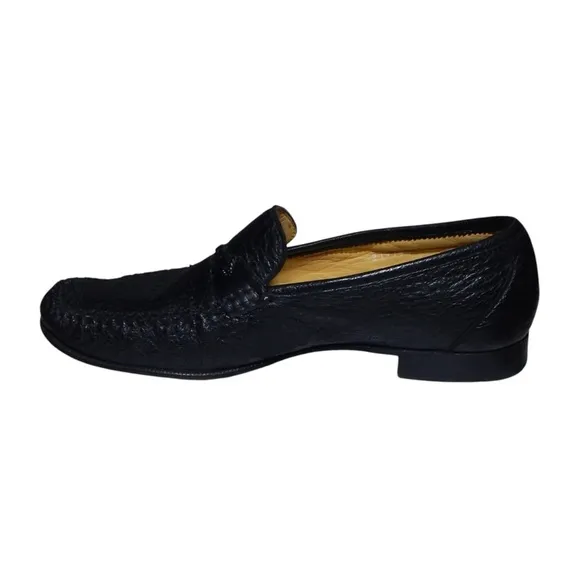 MORESCHI Made in Italy Mens Shoe Size 9.5 US, EU 8.5 Black Leather Penny Loafers