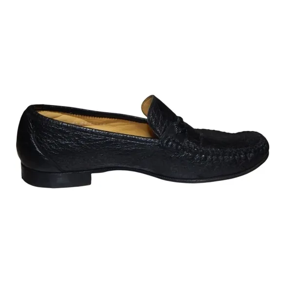 MORESCHI Made in Italy Mens Shoe Size 9.5 US, EU 8.5 Black Leather Penny Loafers