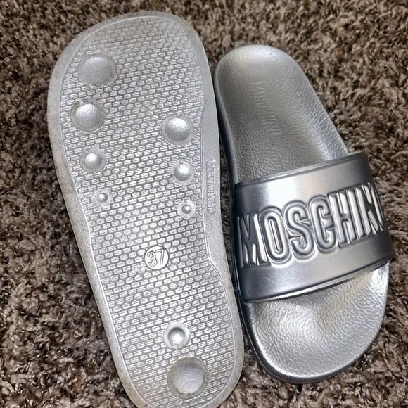 Moschino Silver Sandals Metallic Pool Slides