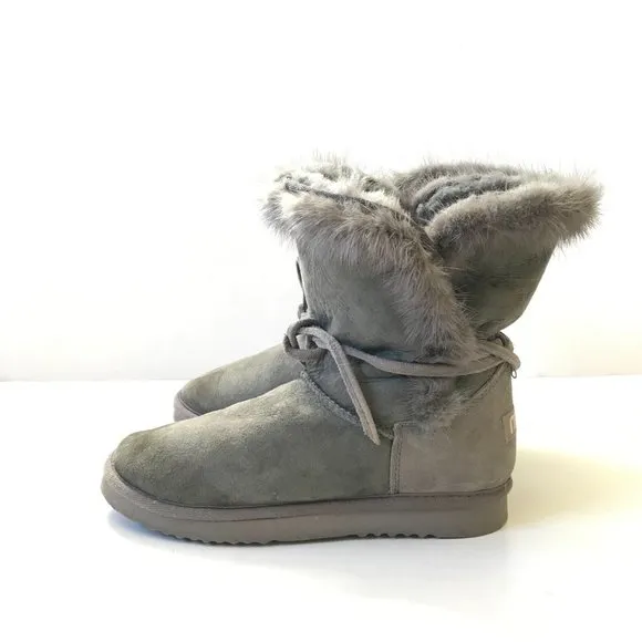 MOU Eskimo Range Boots Bootie Womens 39 9 Gray Ankle Faux Fur Sherpa Shearling