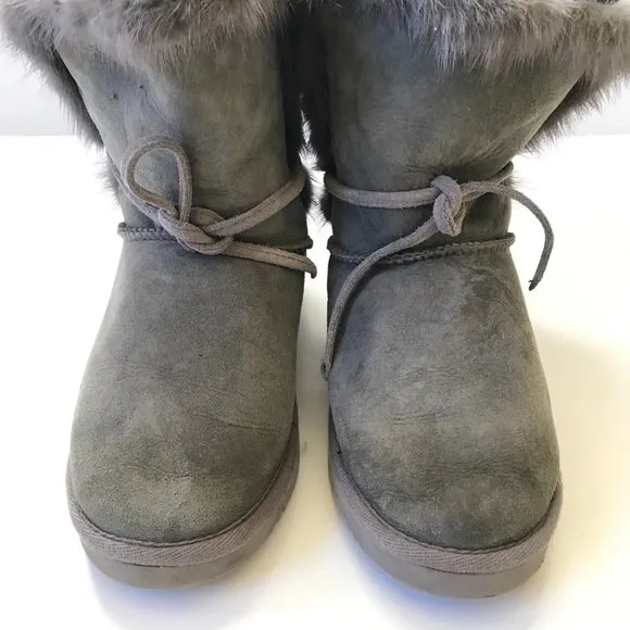 MOU Eskimo Range Boots Bootie Womens 39 9 Gray Ankle Faux Fur Sherpa Shearling