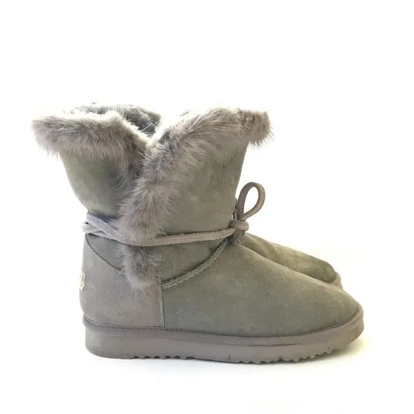 MOU Eskimo Range Boots Bootie Womens 39 9 Gray Ankle Faux Fur Sherpa Shearling