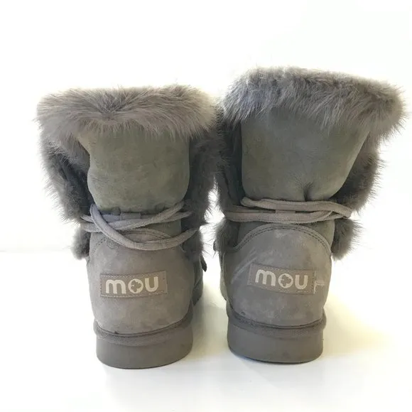 MOU Eskimo Range Boots Bootie Womens 39 9 Gray Ankle Faux Fur Sherpa Shearling
