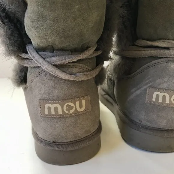 MOU Eskimo Range Boots Bootie Womens 39 9 Gray Ankle Faux Fur Sherpa Shearling