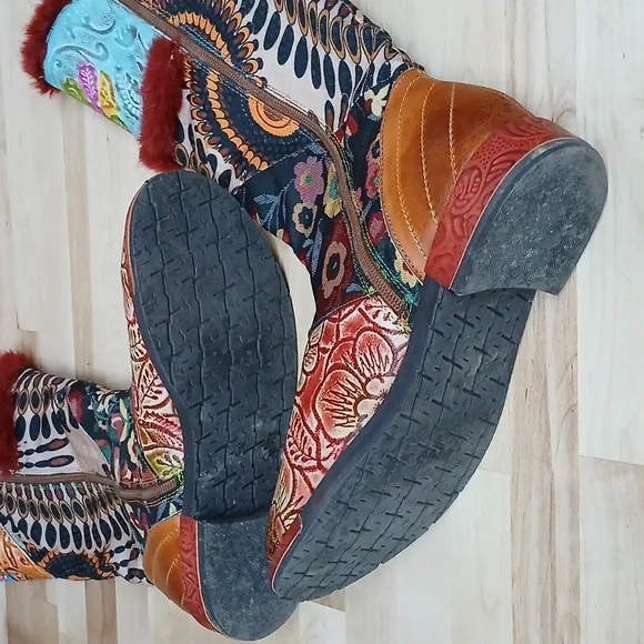 Multi Pattern Zip Up Faux Fur Lined Boots Size 41