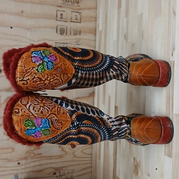 Multi Pattern Zip Up Faux Fur Lined Boots Size 41