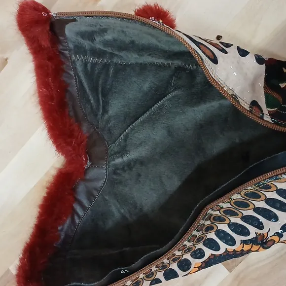 Multi Pattern Zip Up Faux Fur Lined Boots Size 41
