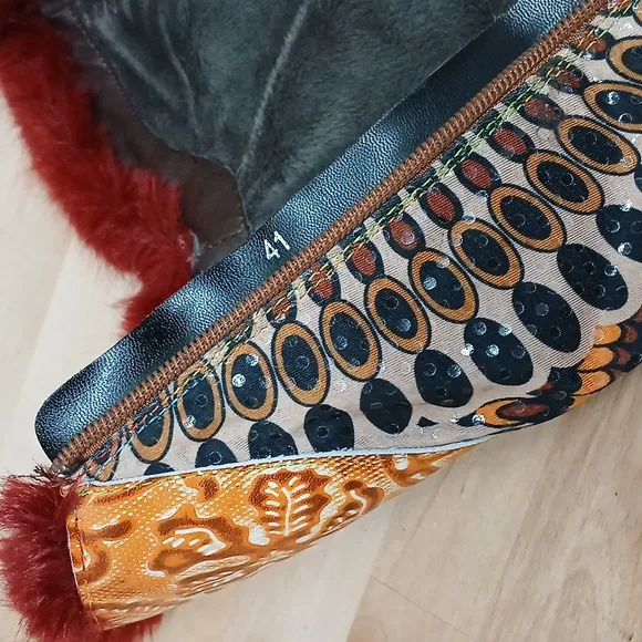 Multi Pattern Zip Up Faux Fur Lined Boots Size 41