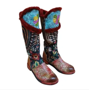Multi Pattern Zip Up Faux Fur Lined Boots Size 41